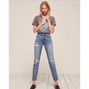 Reformation High Rise Cigarette Distressed Light Wash Jeans
